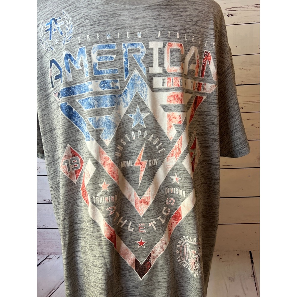 American Fighter T-Shirt Mens 2XL Grey Graphic Distressed MMA Athletic Mens